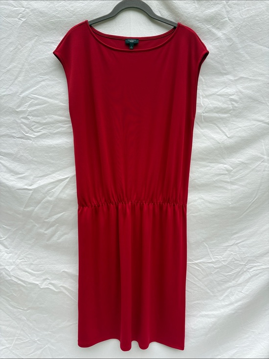 Talbots Dresses & Skirts - Talbots Red Midi Cap-Sleeve Elastic-Waist Dress